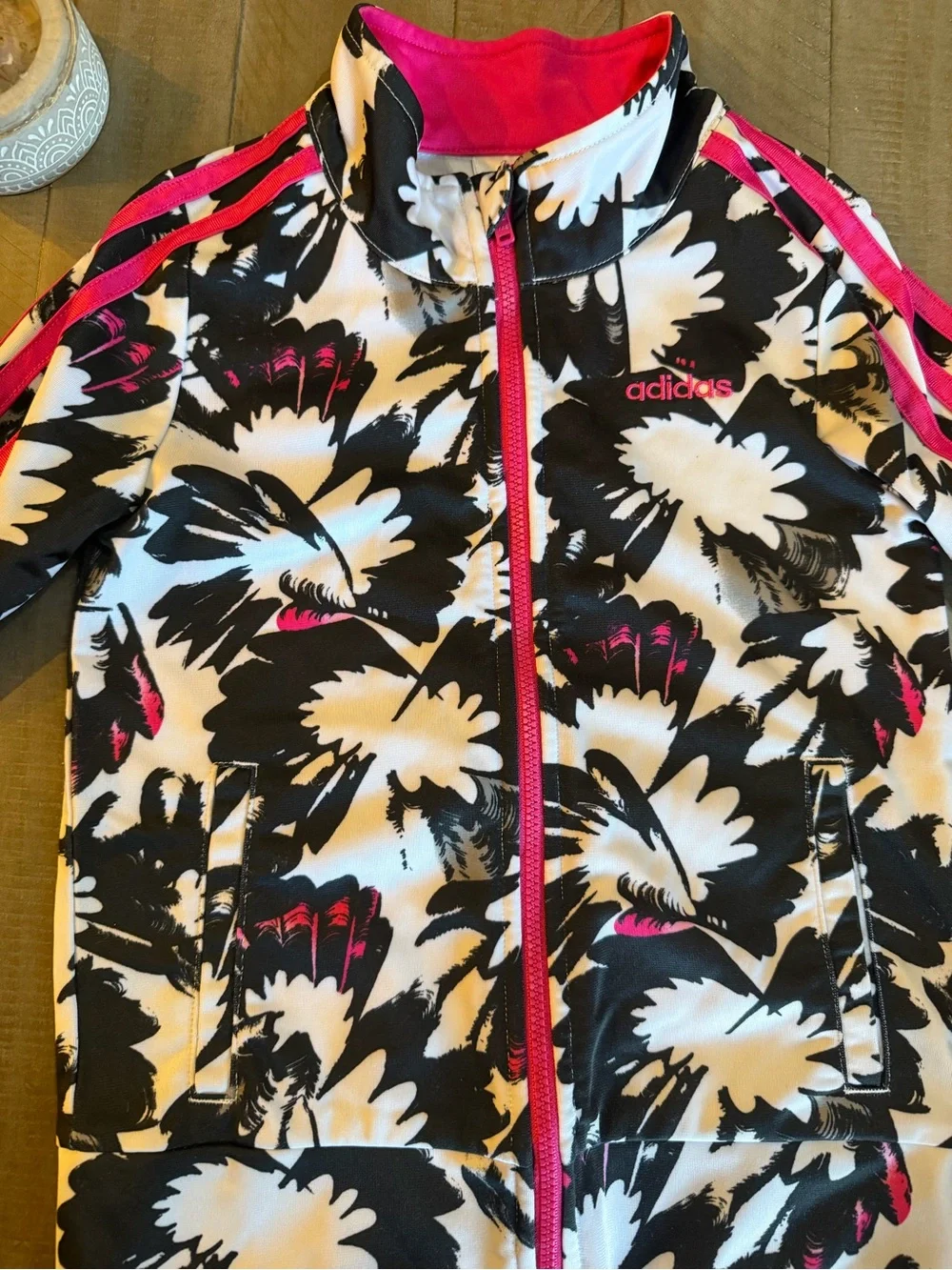 adidas Black, White & Hot Pink Floral Track Set